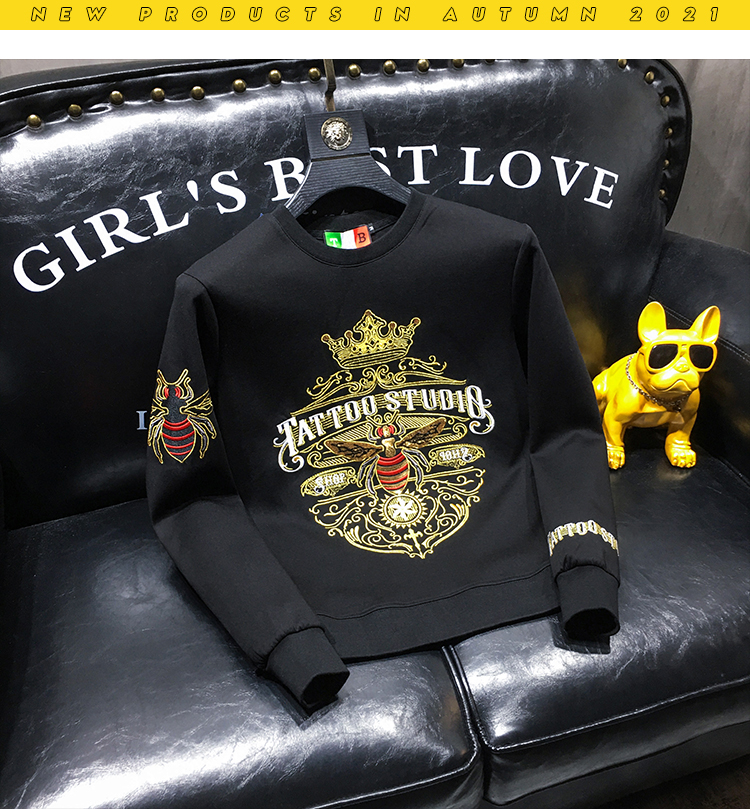 psax潮牌欧货高端刺绣小蜜蜂卫衣男潮牌潮流修身2021秋季新款男士长袖