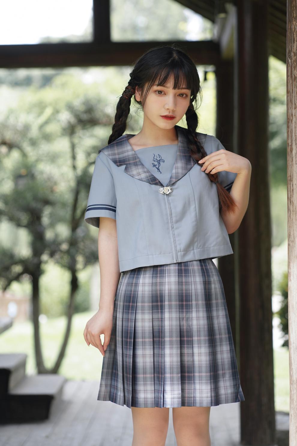 御茶家x御见国风中华风晚舟jk制服格裙短原创夏秋季现货48cm裙长xs