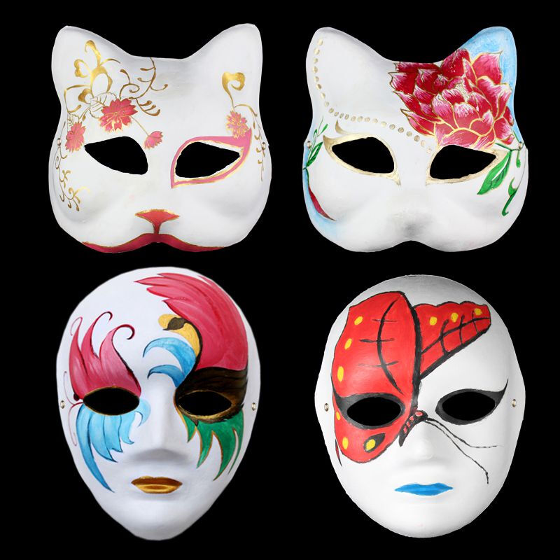 儿童diy全脸狐狸面具男纸浆手绘面具脸谱空白12生肖面具涂色葫芦 皇冠