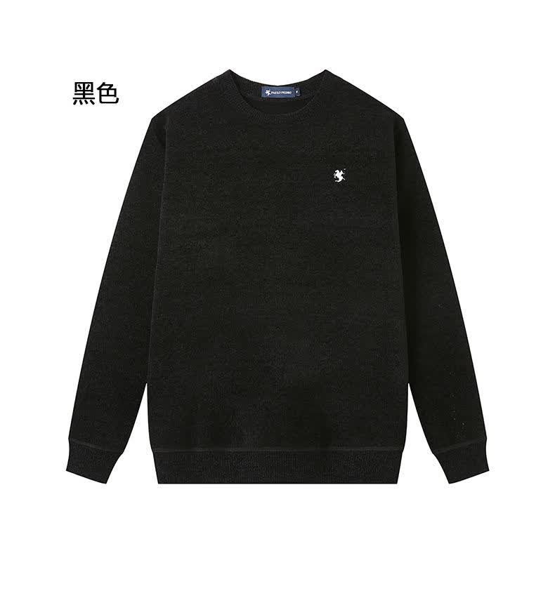 保罗贵族针织衫加绒加厚雪尼尔毛衣男士打底衫2021冬季新款刺绣中青年