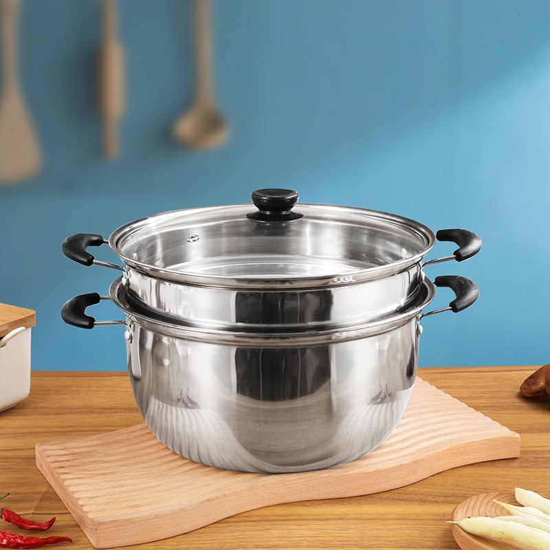 蒸锅煤气电磁炉两用锅具带盖圆底蒸饭锅带蒸格蒸鱼锅多人煮饭锅 26cm