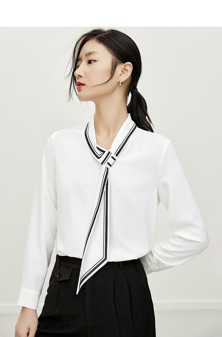 尚都比拉通勤ol印花飘带领衬衫女早秋长袖上衣设计感小众气质衬衣