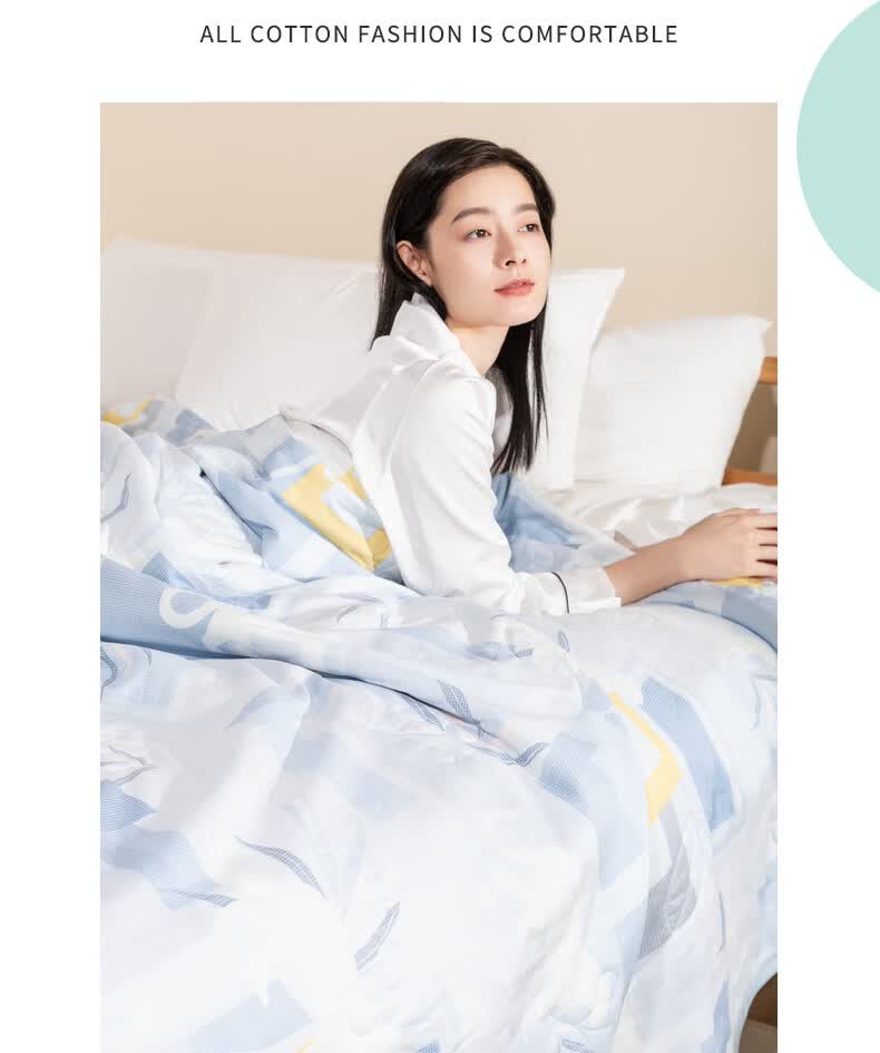 全棉时代被子纯棉21秋高支贡缎夹棉花被1件装蓝紫猫影200230cm