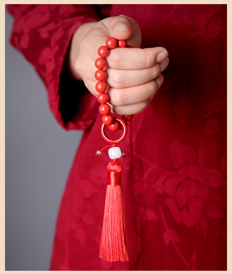 辰世朱砂紫金砂手持28颗念珠佛珠车挂红砂十八子念珠