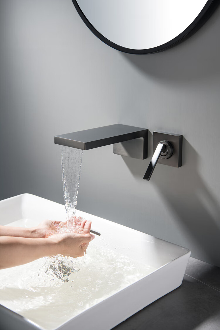 科勒(kohler) 全铜暗装入墙隐藏式枪灰色家用浴缸边台盆冷热瀑布出水