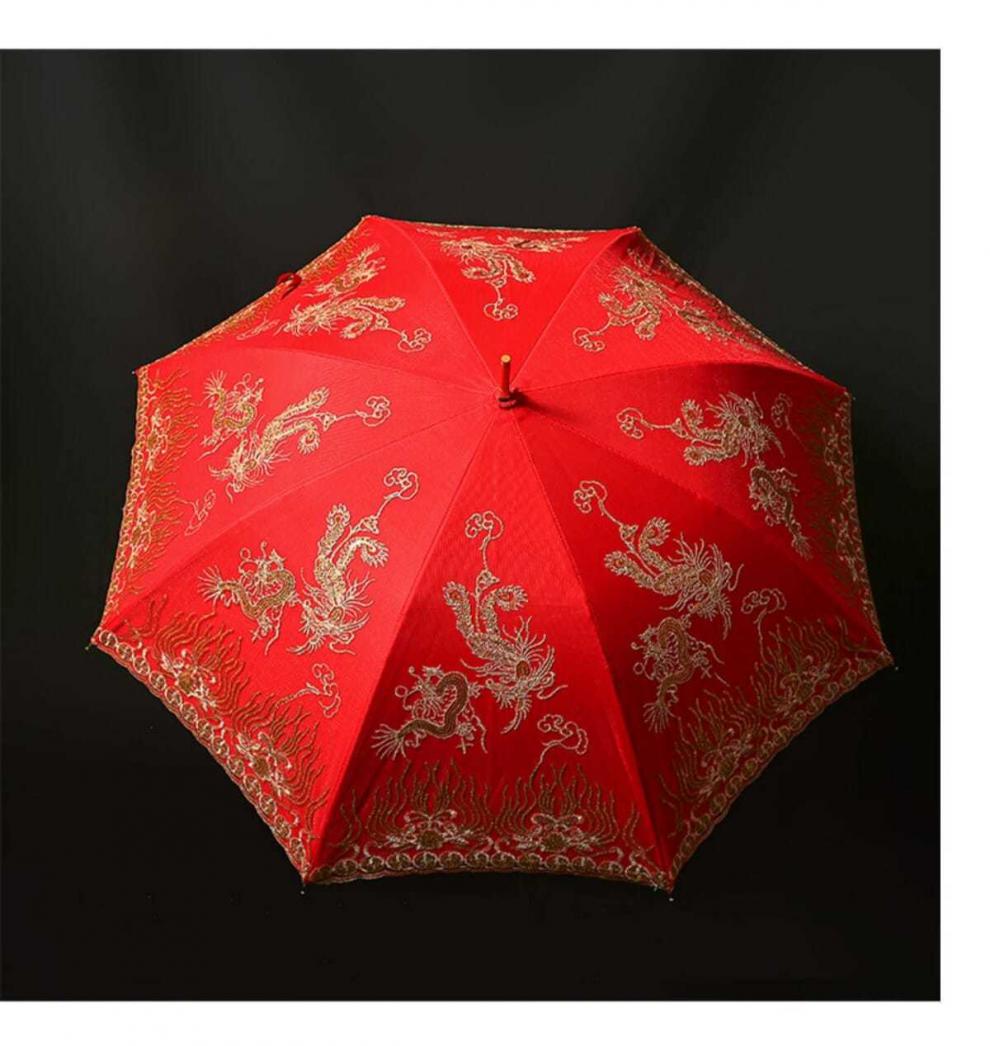 净也古风蕾丝红伞结婚伞新娘伞红色婚庆用大红伞中式婚礼红雨伞出嫁开