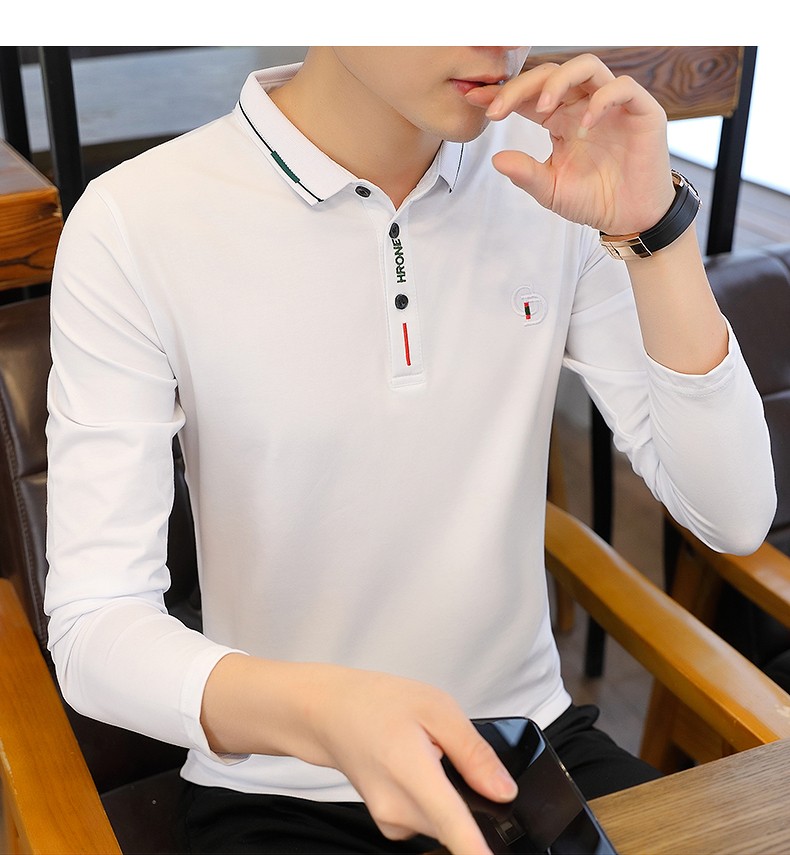男士翻领长袖t恤有领韩版潮流时尚秋装上衣服秋衣带领小衫上衣潮2831
