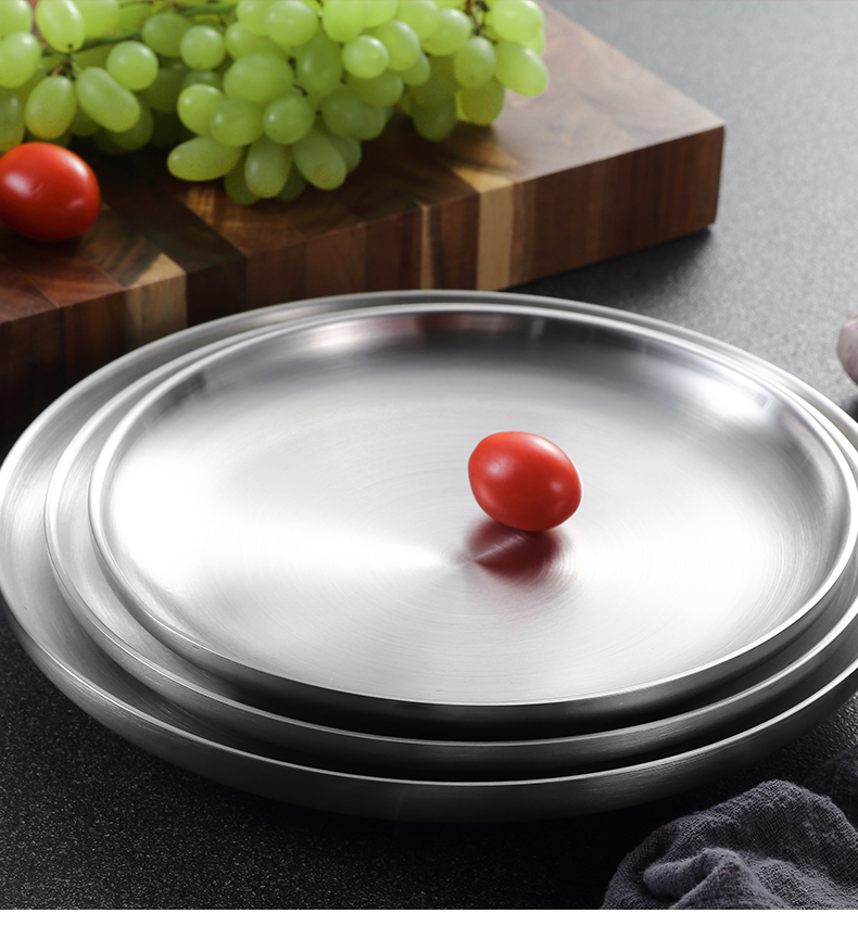 美厨304不锈钢盘子圆盘炒菜盘子蒸鱼烧烤小碟子早餐盘子创意家用直径