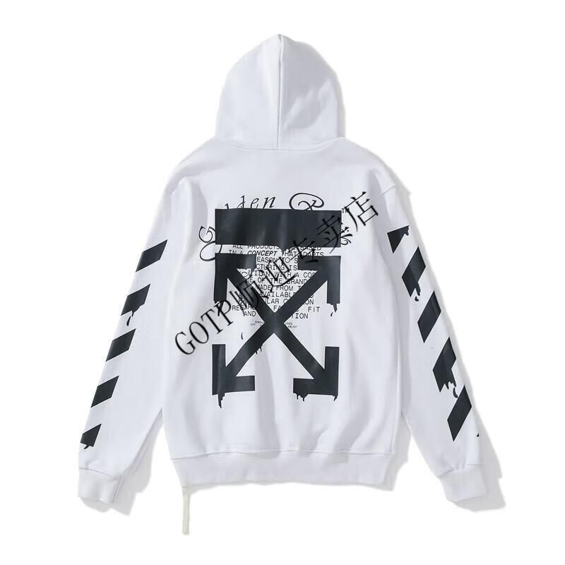 潮牌情侣装offwhite卫衣泼墨樱花印花加绒宽松ow男女连帽秋季外套