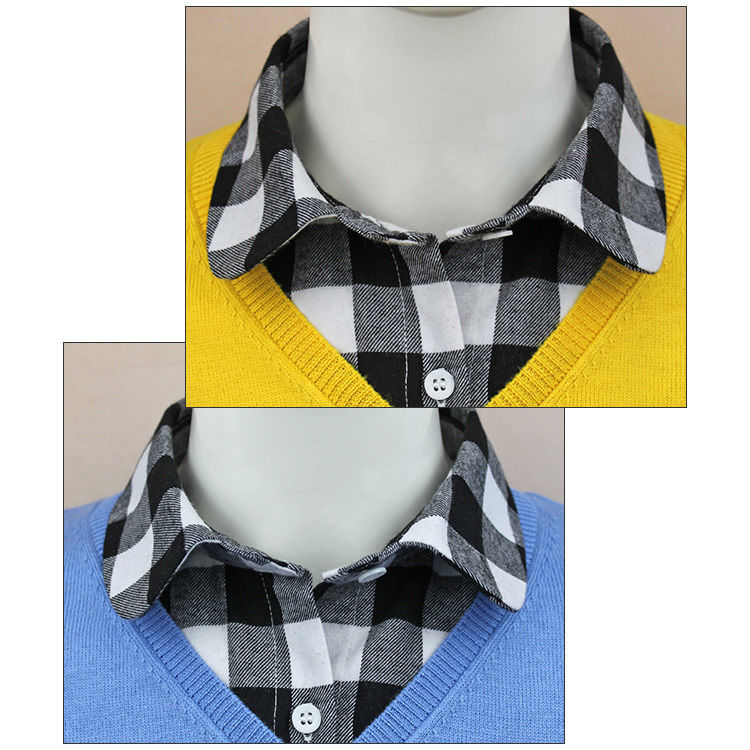 新品冬季加厚格子假领子女格子假领子女衬衫衣领百搭假领春秋冬季白黑