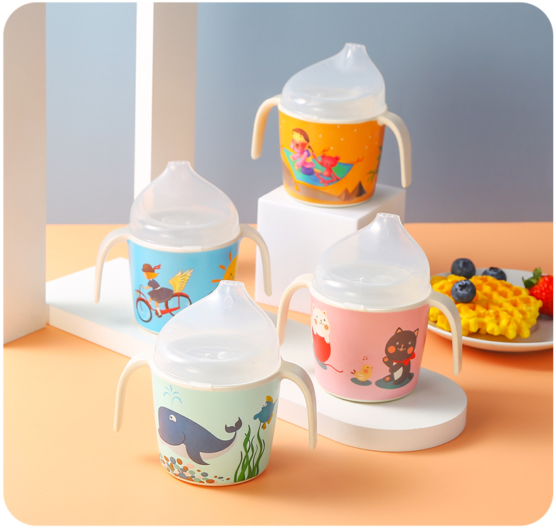 新品儿童饮水杯幼儿园喝水杯子家用防摔宝宝敞口杯牛奶杯直饮杯带手柄