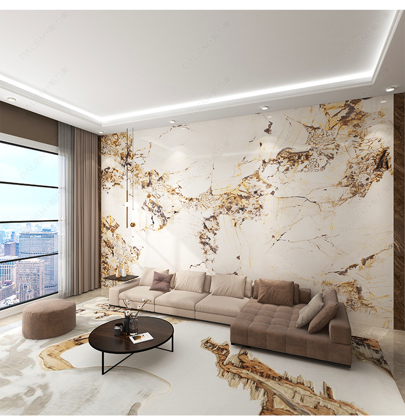 帕力美轻奢潘多拉岩板电视背景墙大理石墙布客厅沙发现代简约格栅装饰