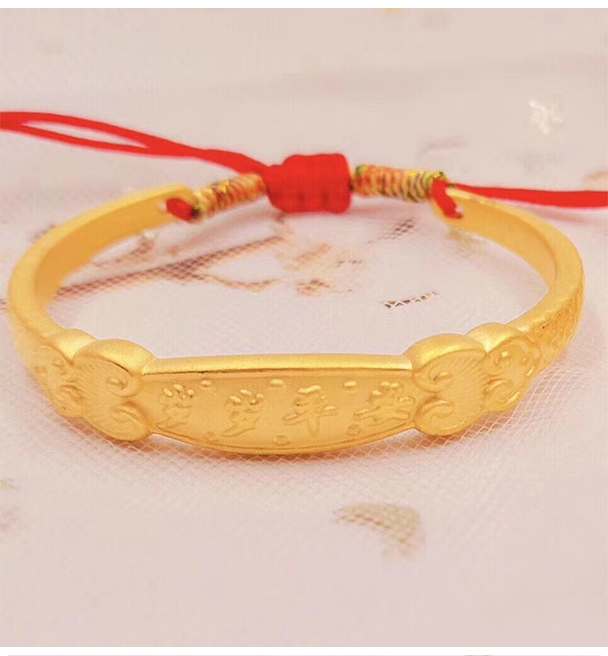 新年礼物玉相伴聪明伶俐宝宝手镯黄金绑红绳足金一对小金镯子婴儿满月