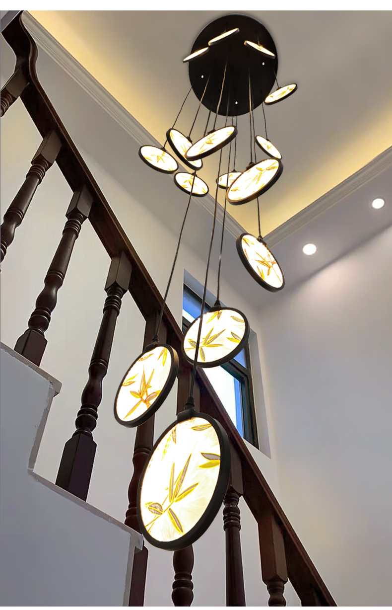 塔林现代中式珐琅彩旋转楼梯间长吊灯别墅复式楼艺术创意设计师款吊灯