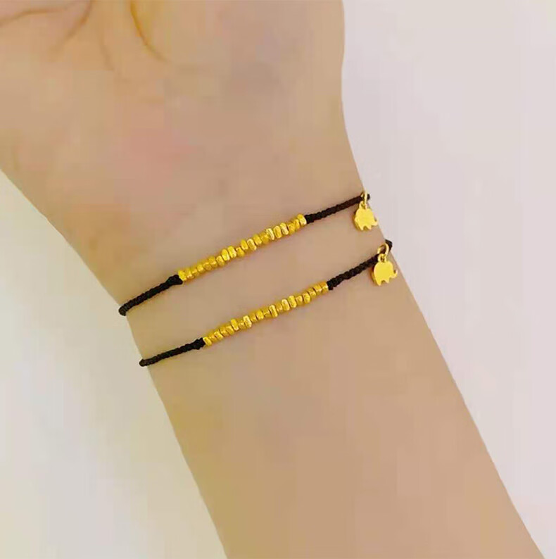 悠莱黄金小象碎金子手链女999足金小象吊坠碎金子黄金手链情侣款编织