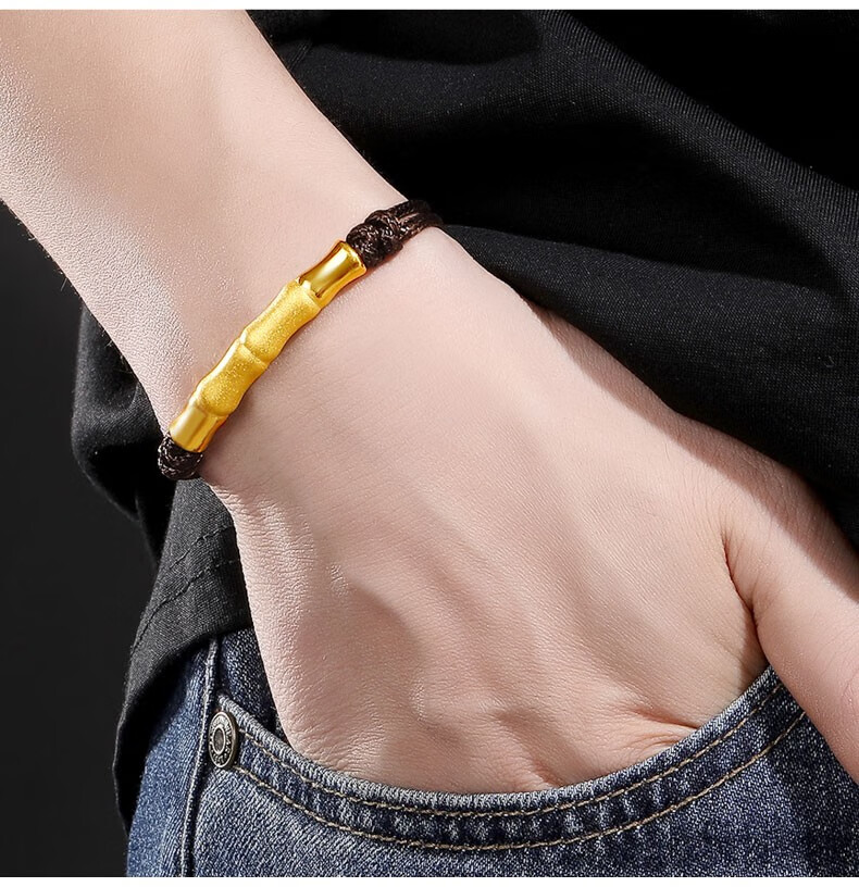 节节高升999足金竹节黄金手链男士金转运珠红绳女弯管手镯手串手绳