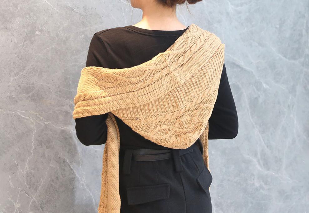 小郎人春秋冬季杏色加厚保暖披肩连帽围巾一体帽子围脖百搭针织女韩版