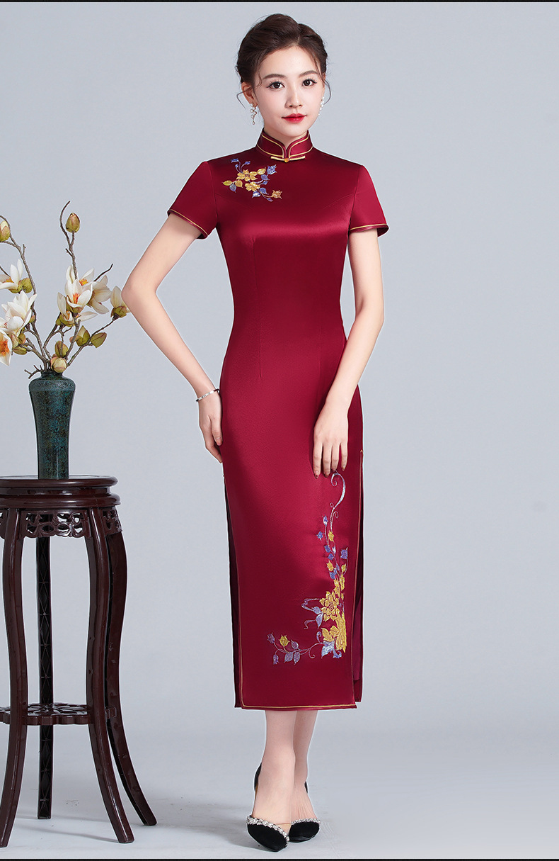 旗袍高端年轻喜婆婆结婚妈妈旗袍婚宴礼服裙春夏季新款旗袍连衣裙 酒