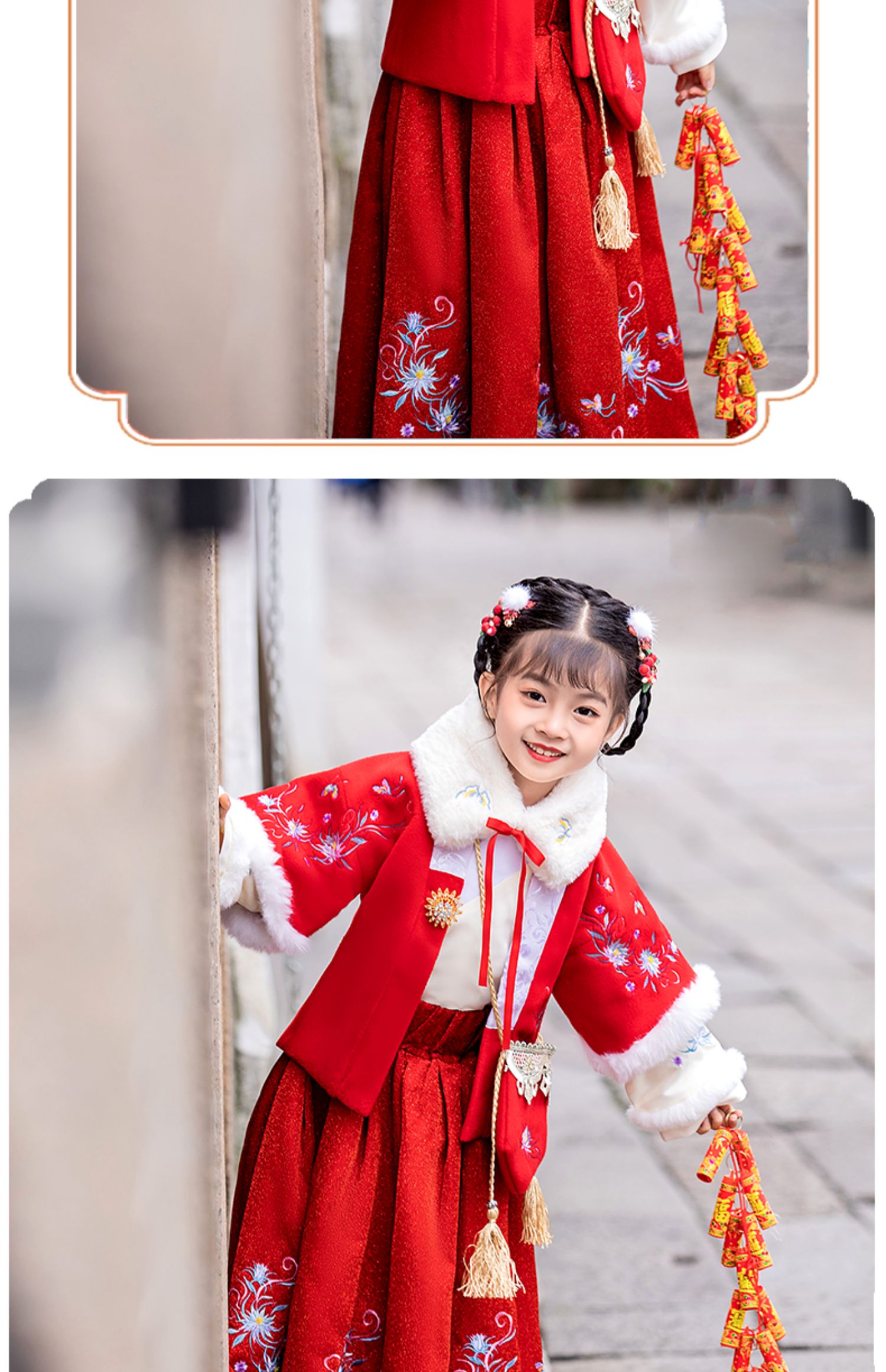 高端品质汉服女童冬装过年拜年服女宝冬季加厚古装小女孩超仙儿童唐装