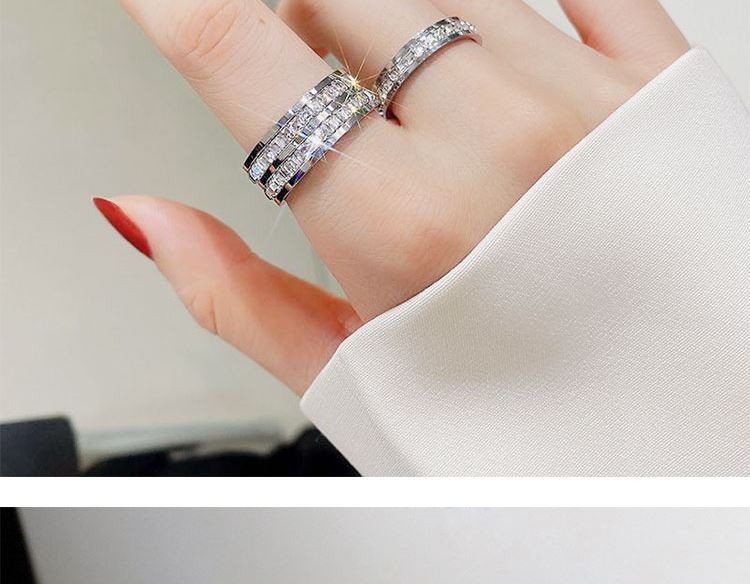 粗手指戒指女单调满钻大码胖mm感粗胖手大号食指小众设计感指环银色