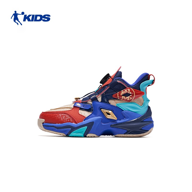 质燥乔丹儿童篮球鞋男童专业旋钮自动系鞋带球鞋t5210180浮石色清质蓝