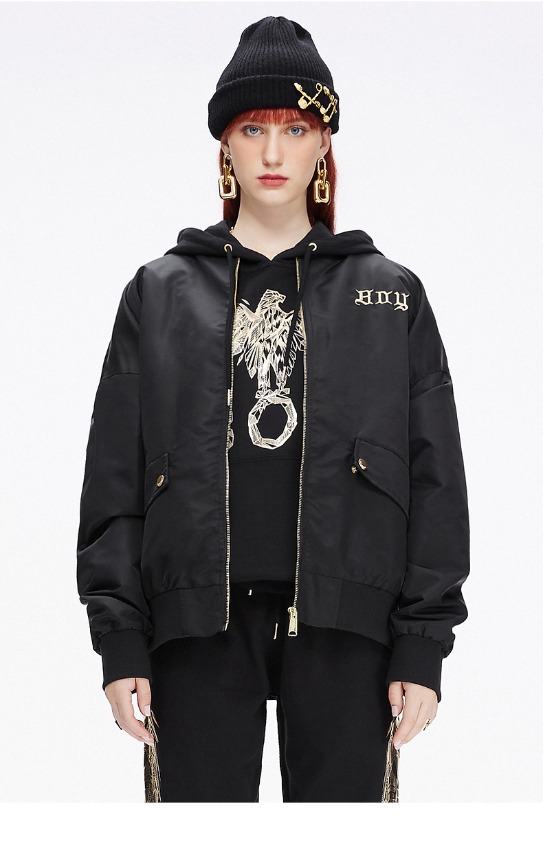 boylondon官方旗舰2021秋冬新款夹克外套男女对称翅膀金线绣保暖夹克