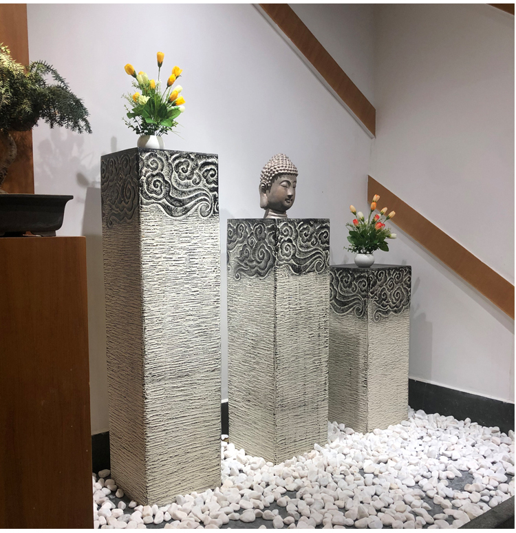 仿古祥云展示柱茶室玄关装饰新中式落地庭院拴马桩客厅复古大摆件