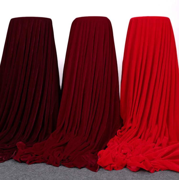 金丝绒加厚布料深酒红丝绒布舞台面料背景幕布红色桌布绒布料红布定制