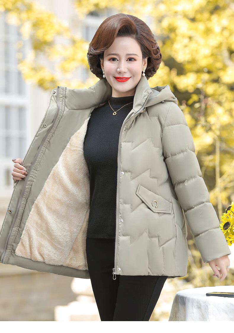 Hengyuanxiang Middle-aged Mom Winter Mid-length Down Cotton Jacket Thickened Fleece-lined Coat for Middle-aged and Elderly Women 20