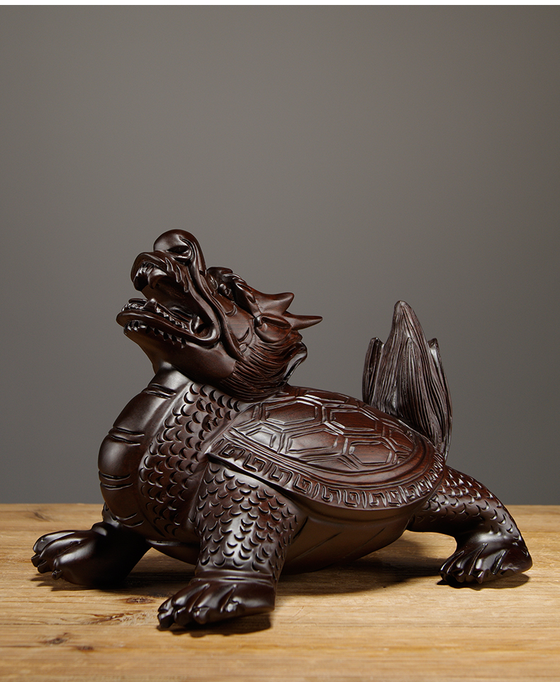今轩堂黑檀实木雕刻龙龟摆件根雕龙头龟家居客厅电视柜装饰工艺品送