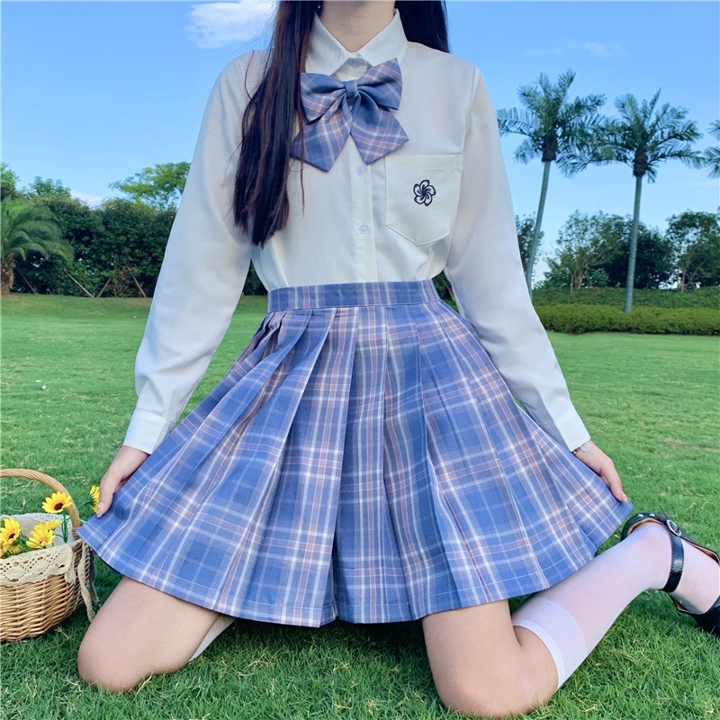 心潼学院风春秋装日系紫烟jk制服短裙少女初中高中学生格纹百褶裙套装