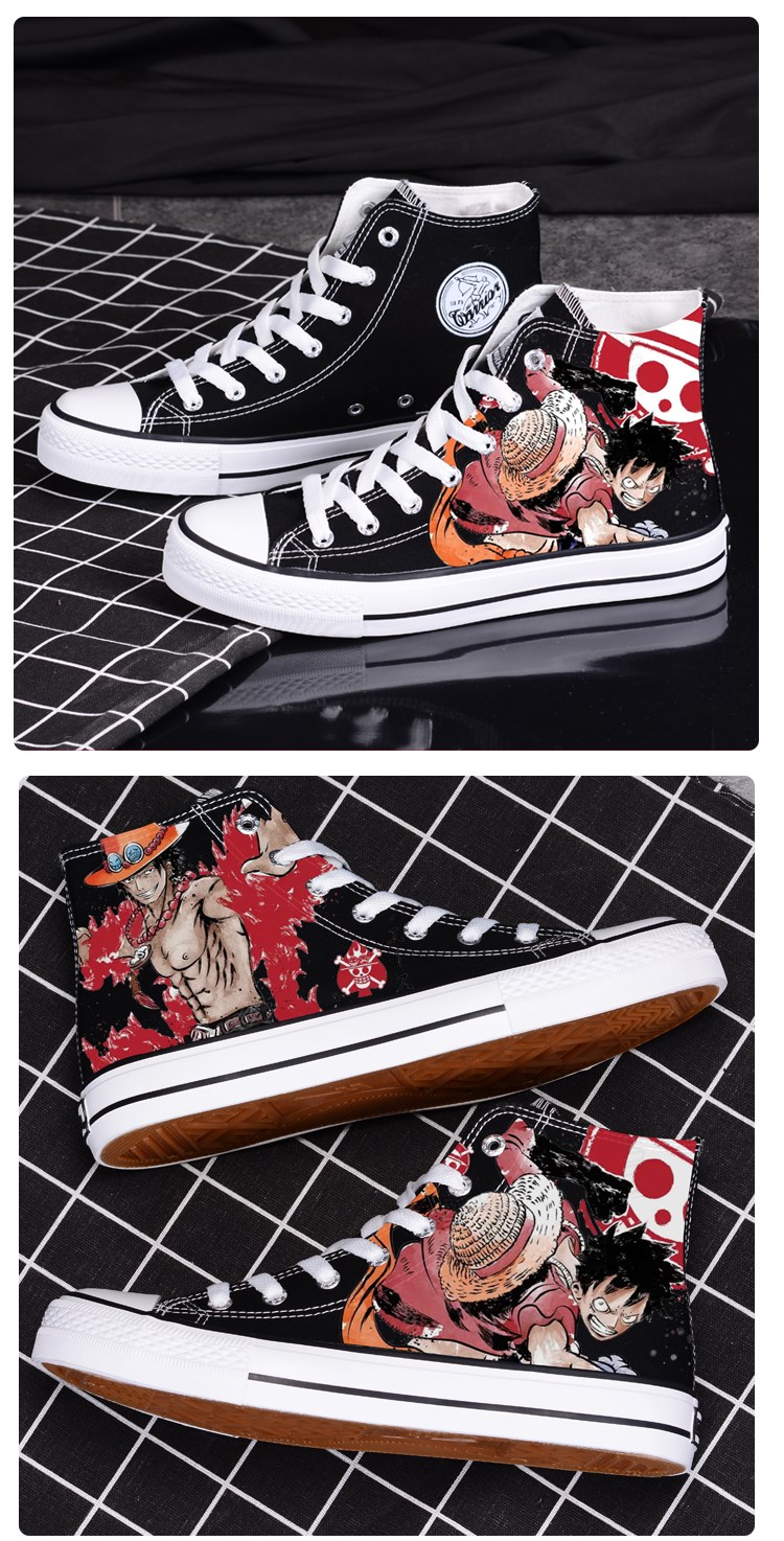 支持国潮回力海贼王水墨风帆布鞋男高帮学生休闲鞋情侣板鞋动漫板鞋潮