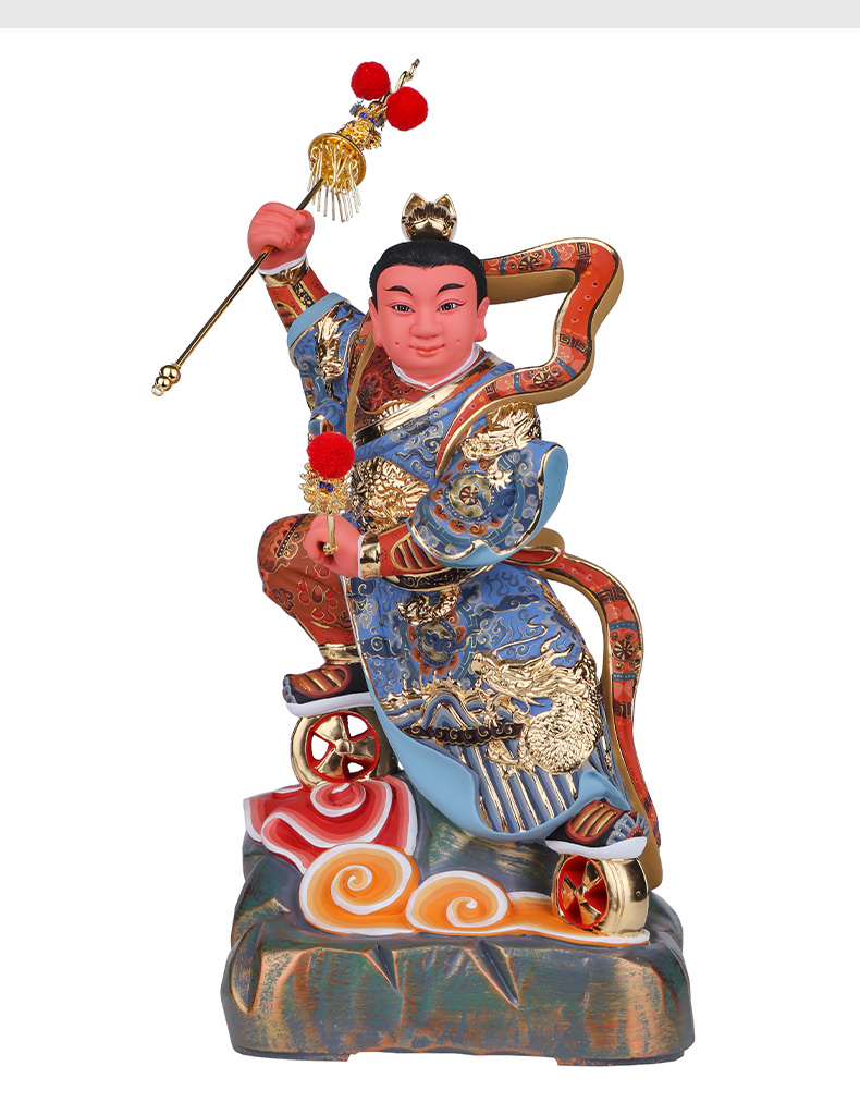 三漫陀哪吒三太子神像樟木雕像12寸踏双轮中坛元帅哪吒太子神像供奉
