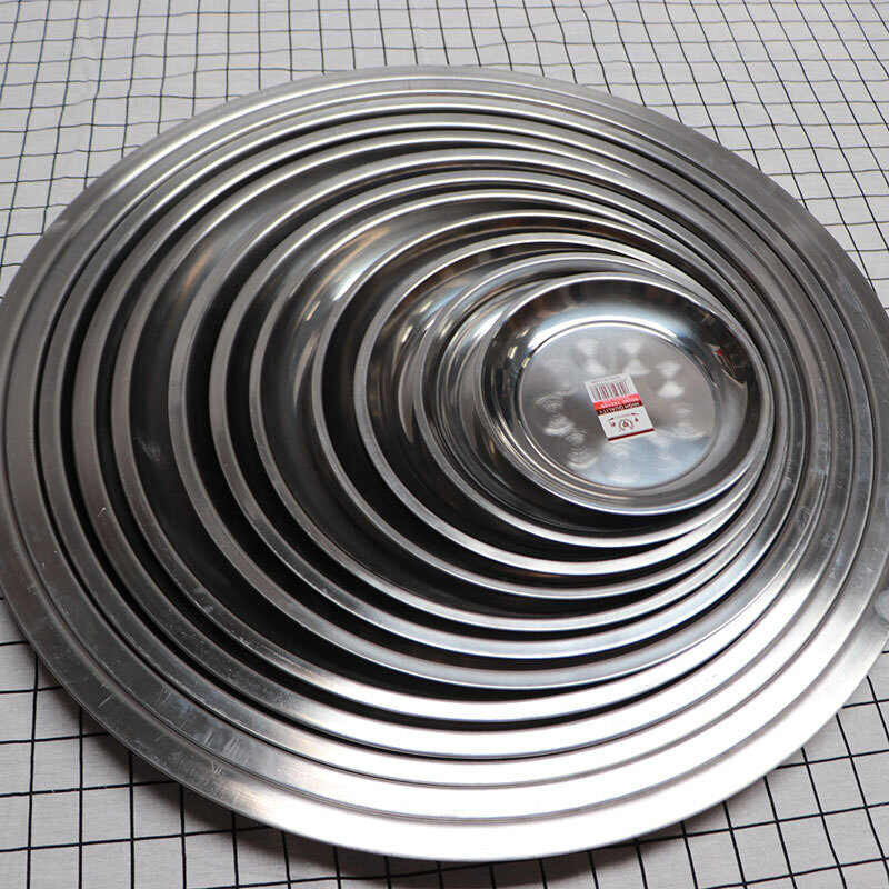 园艺加厚不锈钢大圆盘圆形浅盘平底盘大号圆托盘商用酒店餐厅多用盘08