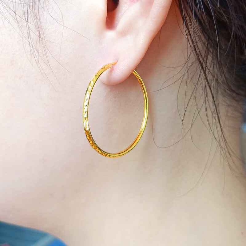 老凤凰黄金耳环au750真金耳饰大小耳圈年轻人男女款时尚潮人新18k金子