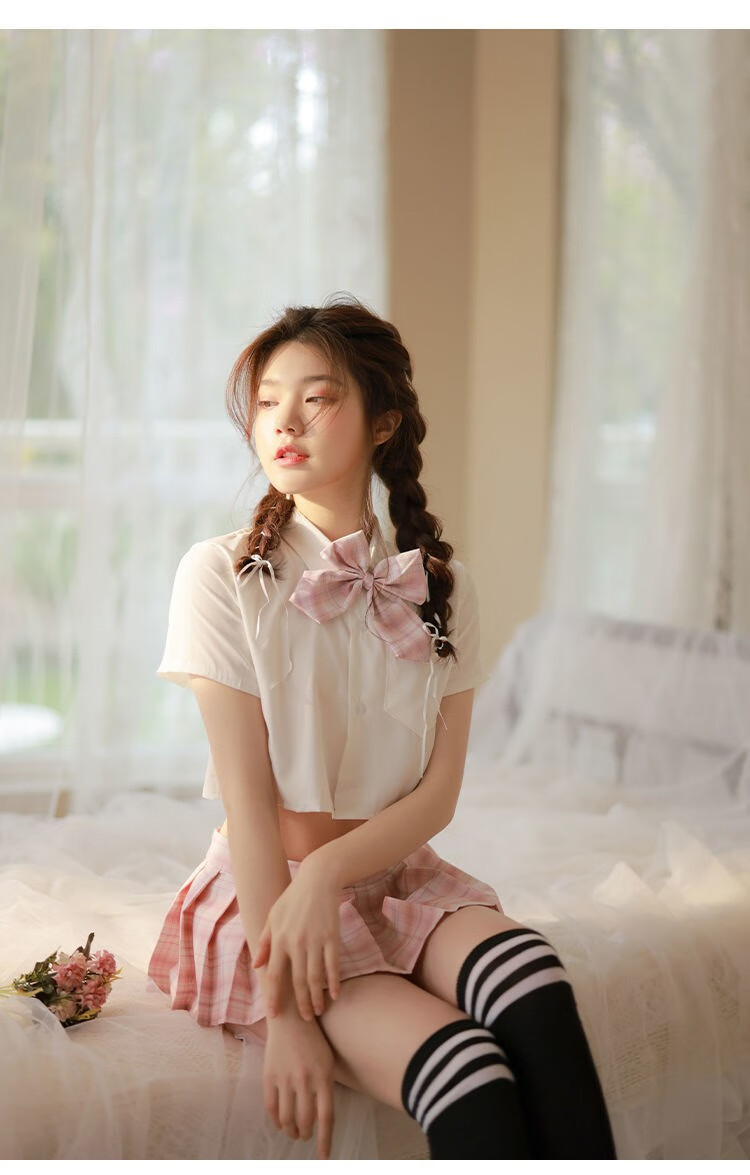 内衣女性感激情学生套装jk制服诱惑免脱百褶短裙极度调情 郁金黑粉