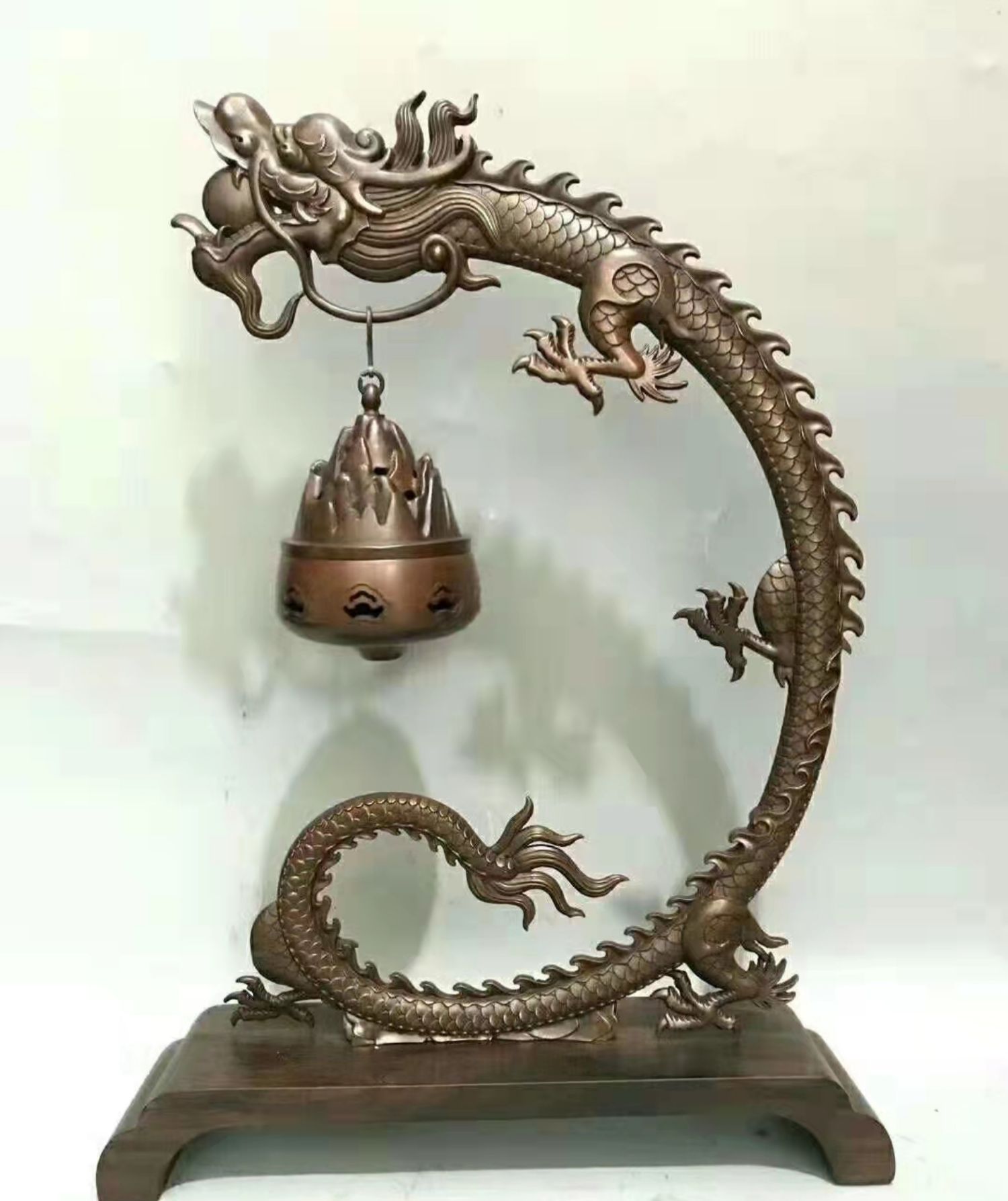 铜吊炉挂式香炉悬挂莲花龙架炉禅意仙鹤倒流香回流香薰炉创意摆件 铜