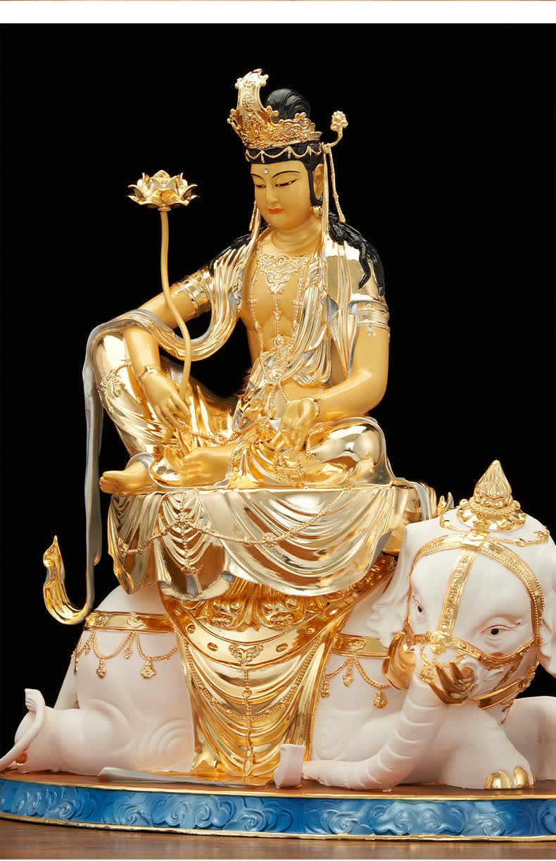 三漫陀铜著金文殊普贤菩萨19寸华严三圣大智文殊菩萨佛像摆件供奉普贤