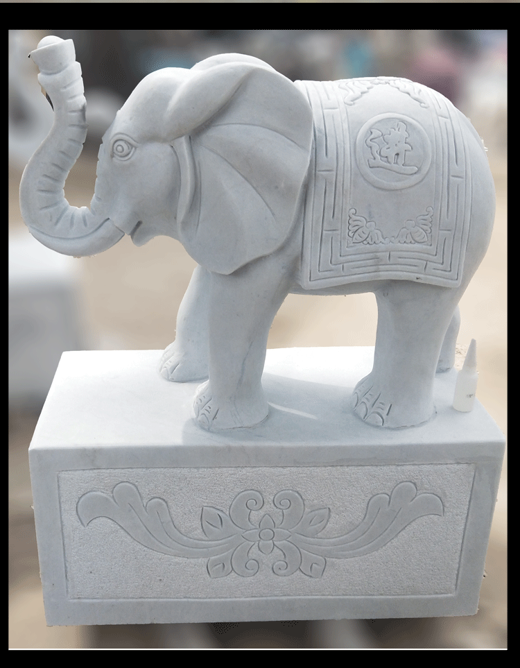 巧妇美依依&石雕喷水小象汉白玉大象喷泉一对户外园林庭院流水风水石