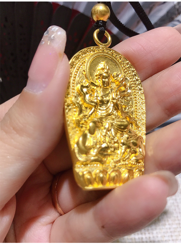 妙灵阁黄金普贤菩萨吊坠男本命佛守护神古法金吊牌实心999足金坠子