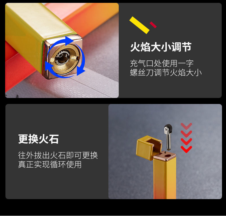 迷你方形砂轮明火打火机小巧可放进烟合携带方便金拉丝原装火石4粒