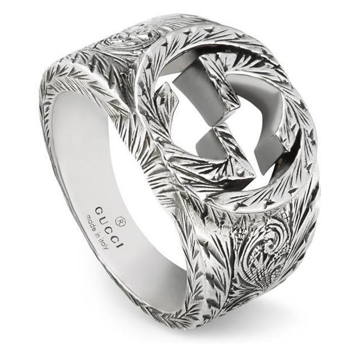 gucci古驰男士戒指925银镶嵌logo双g镂空时尚个性11607856 no color