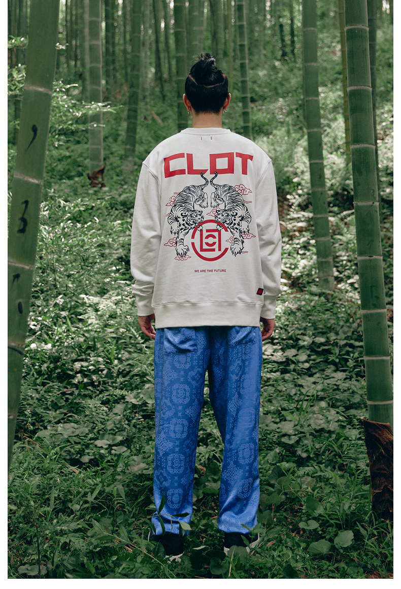 clot老虎印花套头卫衣华人系列白色陈冠希主理白色00s