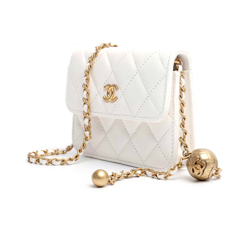 香奈儿女包菱形经典羊皮小金球链条包单肩包ap1465b0291610601白色