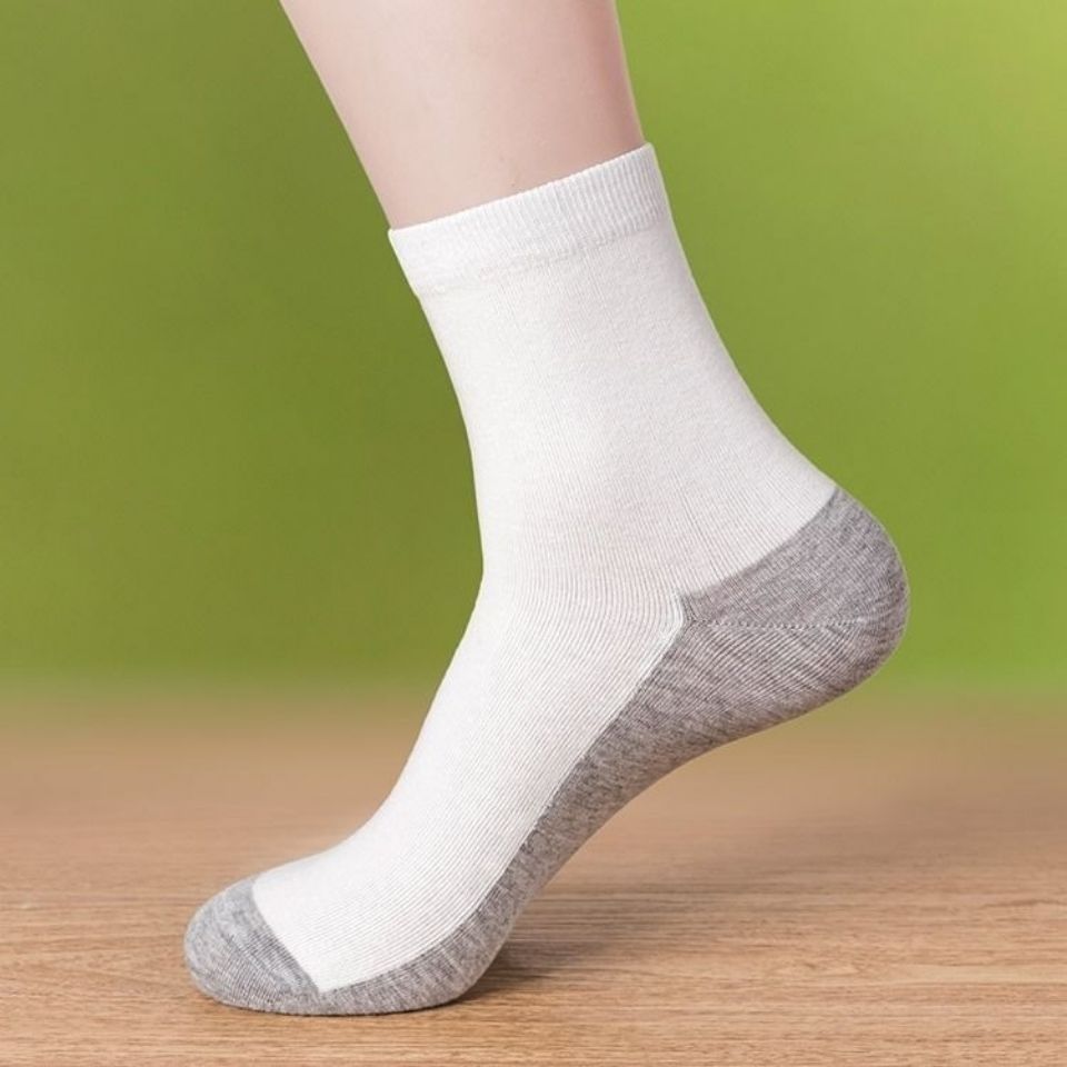 白袜男白面灰底袜子男中筒潮流秋冬厚款棉袜运动春夏拼色a白面灰底5双
