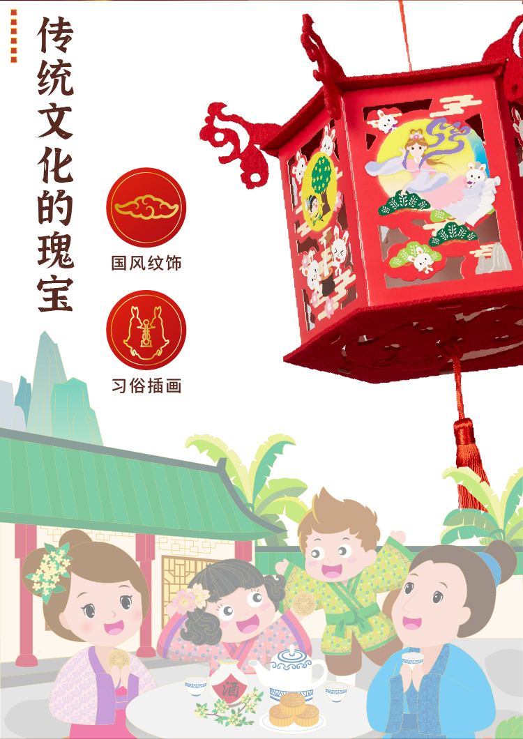 旺月岚山中秋节儿童灯笼手工diy制作材料包幼儿园手提投影卡通走马灯