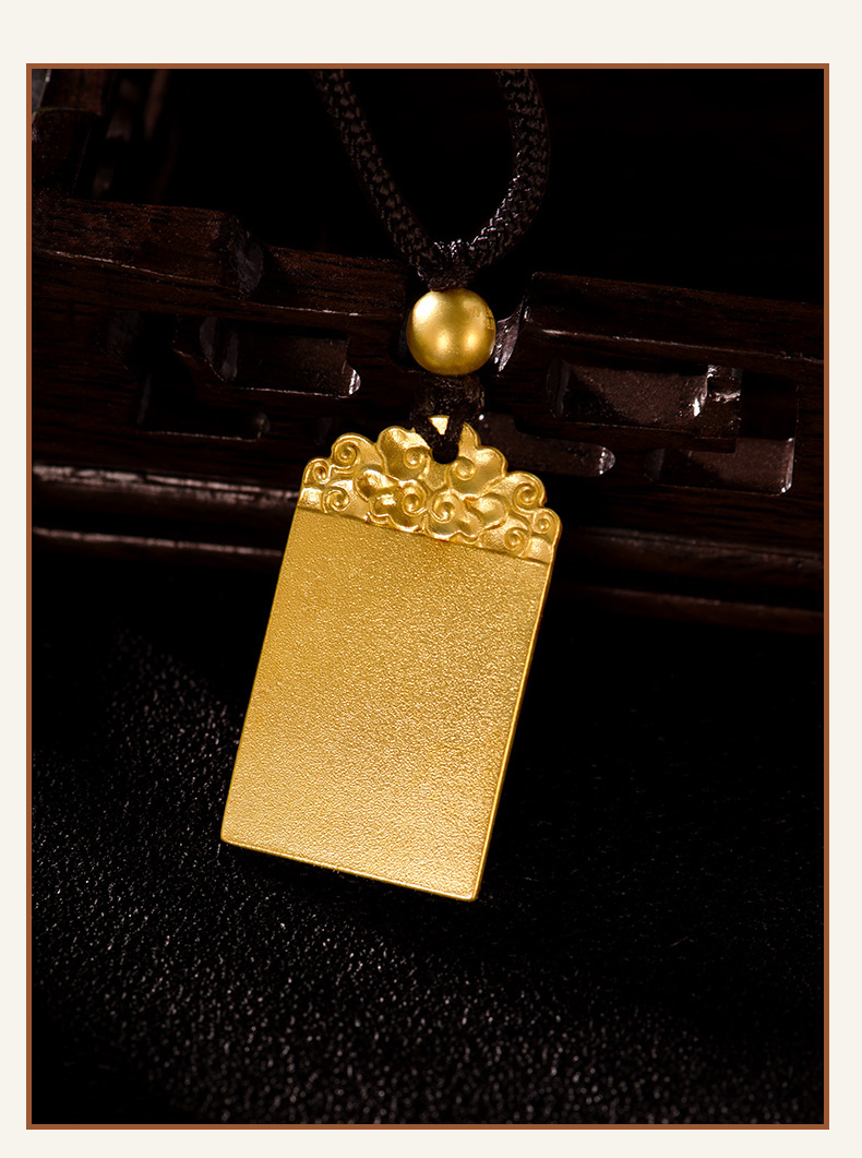 老鳯凰【七夕礼物】珠宝 古法黄金吊坠平安无事牌实心999足金女复古