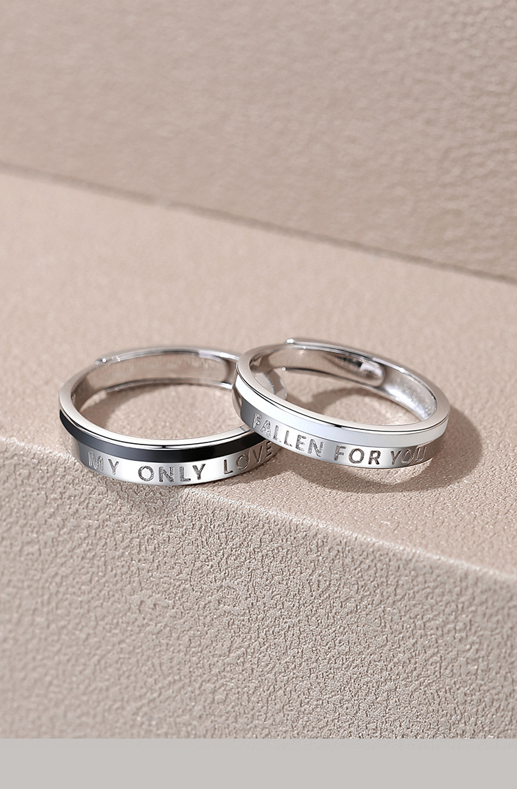 s925银字母情侣戒指韩版对戒男女一对轻奢小众设计素圈指环手饰送女友
