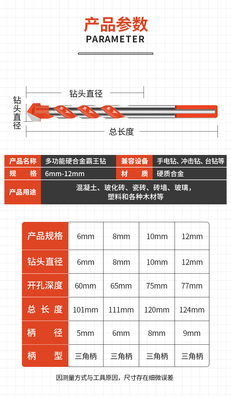 合金三角钻头墙壁大理石陶瓷瓷砖水泥多功能打孔钻三角柄手电钻钻头 5