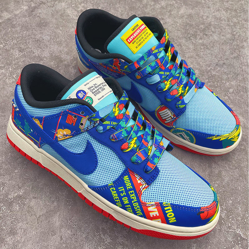 适配nike耐克dunk鞭炮蓝红多样卡通爆竹红火药黑鞋带鞭炮多样卡通蓝色